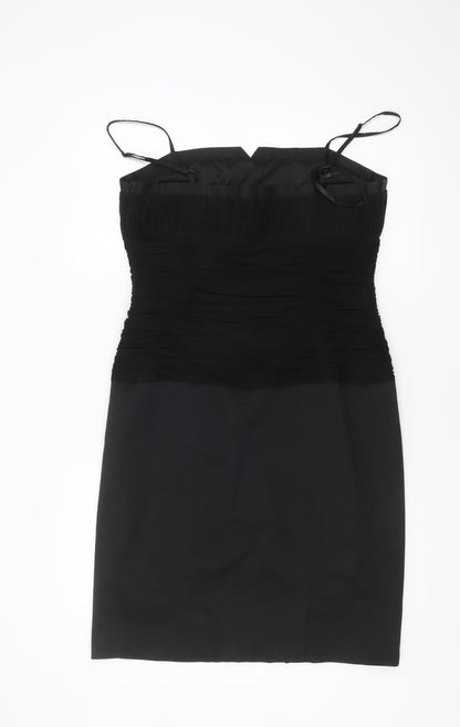 Precis Petite Women’s Black Ruched Bodycon Knee Length Sweetheart Dress Size 14