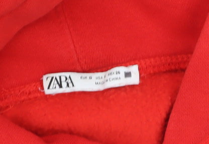 ZARA Womens Red Pullover Hoodie Size 8 Cotton Blend Casual