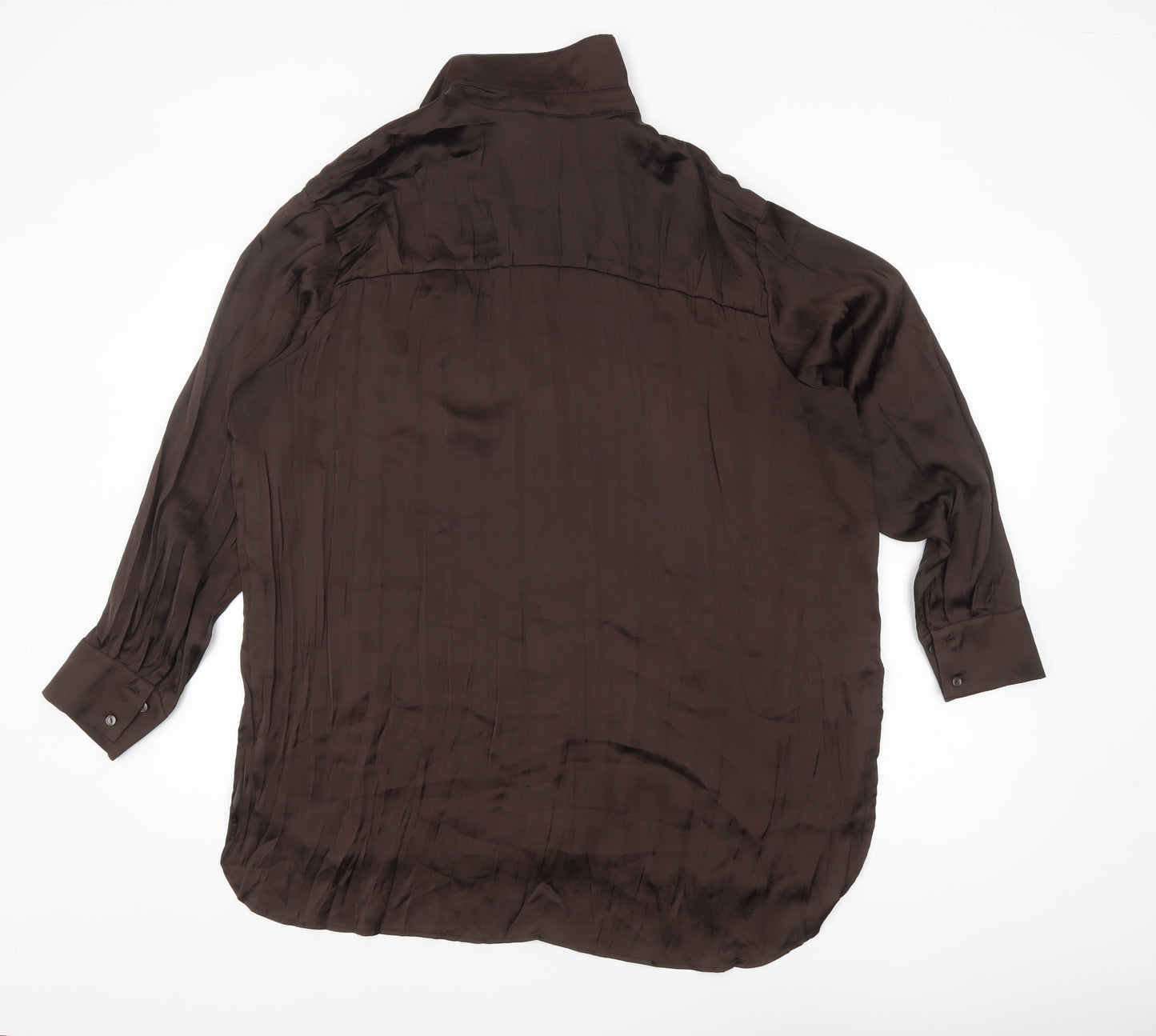 River Island Women Brown Satin Button-Up Shirt Size 14