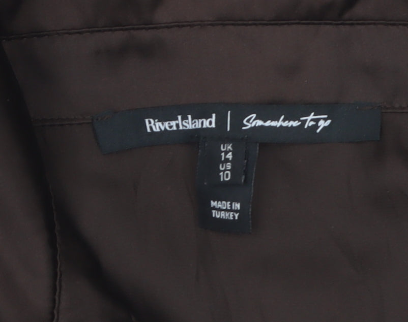 River Island Women Brown Satin Button-Up Shirt Size 14