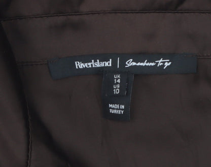 River Island Women Brown Satin Button-Up Shirt Size 14