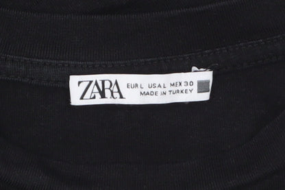 Zara Women Black Beaded Shoulder Cotton T-Shirt Size L