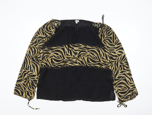 Etam Womens Black Animal Print Tunic Blouse UK 16 Long Sleeve