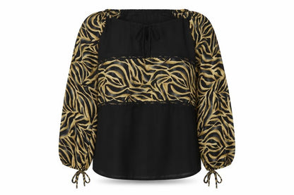 Etam Womens Black Animal Print Tunic Blouse UK 16 Long Sleeve
