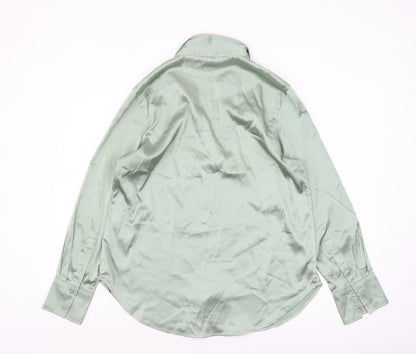 H&M Women Green Satin Long Sleeve Blouse Size 12