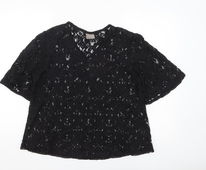 Vero Moda Women's Black Lace V-Neck Short Sleeve Blouse Size L