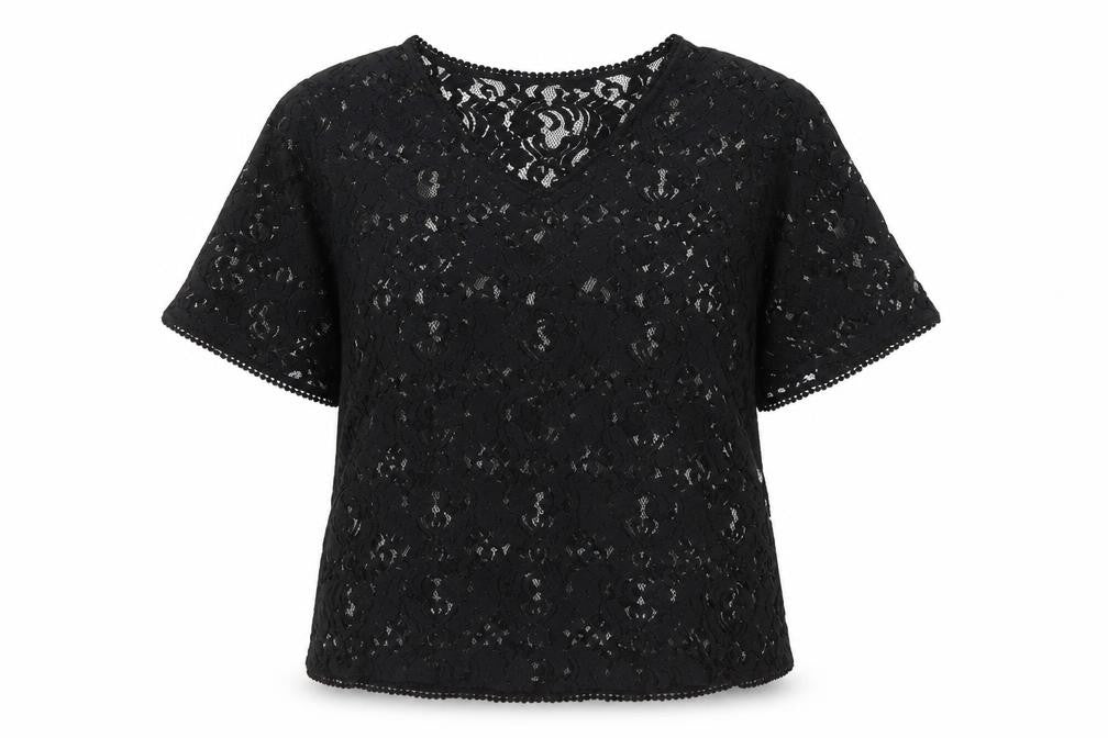 Vero Moda Women's Black Lace V-Neck Short Sleeve Blouse Size L