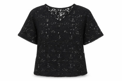 Vero Moda Women's Black Lace V-Neck Short Sleeve Blouse Size L