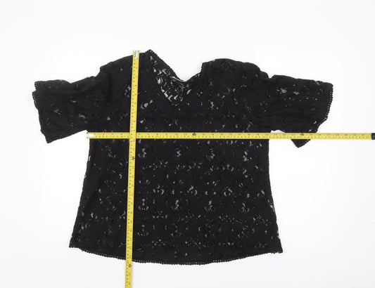 Vero Moda Women's Black Lace V-Neck Short Sleeve Blouse Size L
