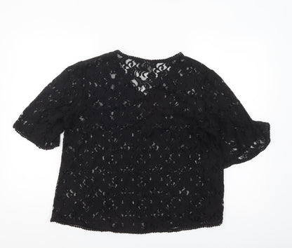 Vero Moda Women's Black Lace V-Neck Short Sleeve Blouse Size L