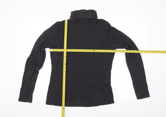 H&M Women's Black Striped Roll Neck Long Sleeve Jersey Top Size 14