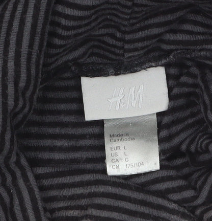 H&M Women's Black Striped Roll Neck Long Sleeve Jersey Top Size 14