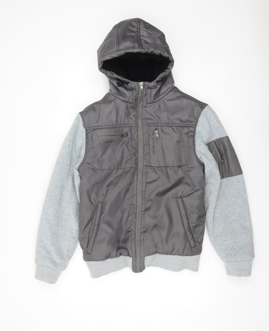 Fabric Men's Grey XS Hooded Bomber Jacket Polyester Lined
