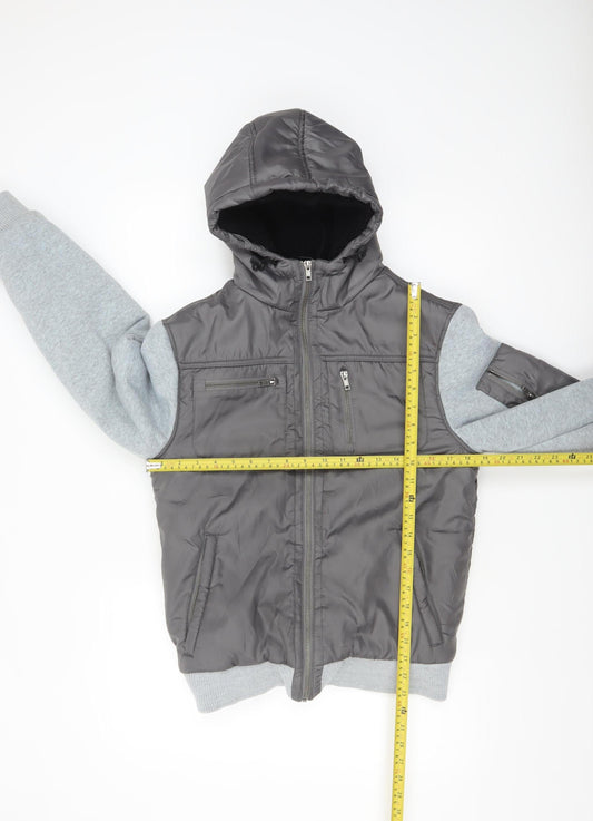 Fabric Men's Grey XS Hooded Bomber Jacket Polyester Lined