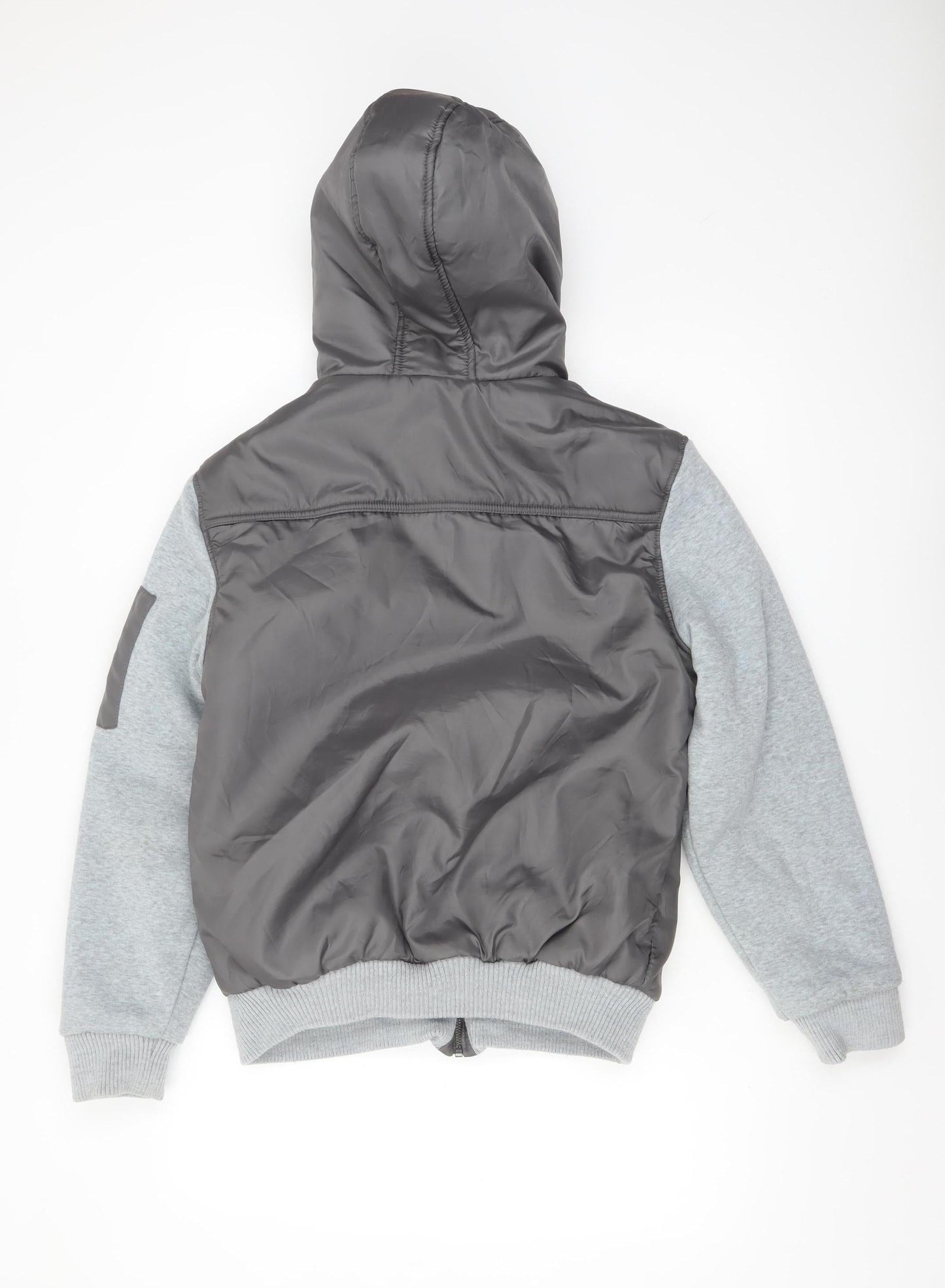 Fabric Men's Grey XS Hooded Bomber Jacket Polyester Lined