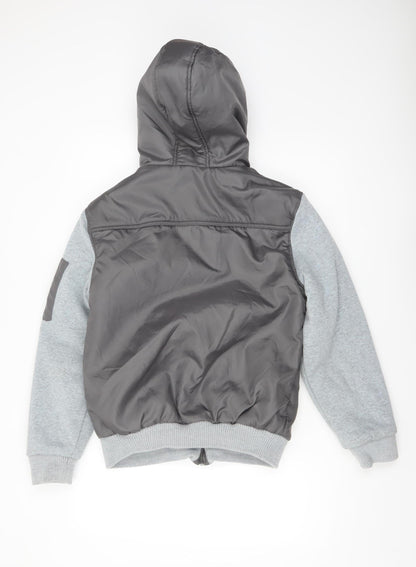 Fabric Men's Grey XS Hooded Bomber Jacket Polyester Lined
