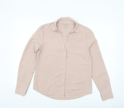 H&M Womens Beige Long Sleeve Button-Up Blouse UK 8 Classic Style