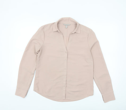H&M Womens Beige Long Sleeve Button-Up Blouse UK 8 Classic Style