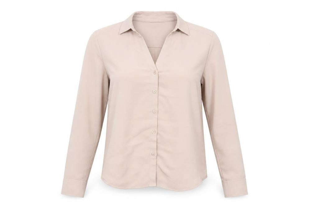 H&M Womens Beige Long Sleeve Button-Up Blouse UK 8 Classic Style