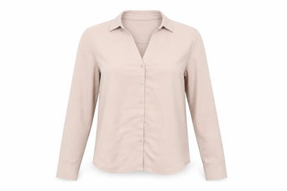 H&M Womens Beige Long Sleeve Button-Up Blouse UK 8 Classic Style
