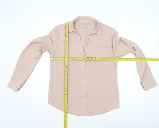 H&M Womens Beige Long Sleeve Button-Up Blouse UK 8 Classic Style