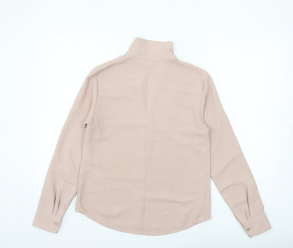 H&M Womens Beige Long Sleeve Button-Up Blouse UK 8 Classic Style
