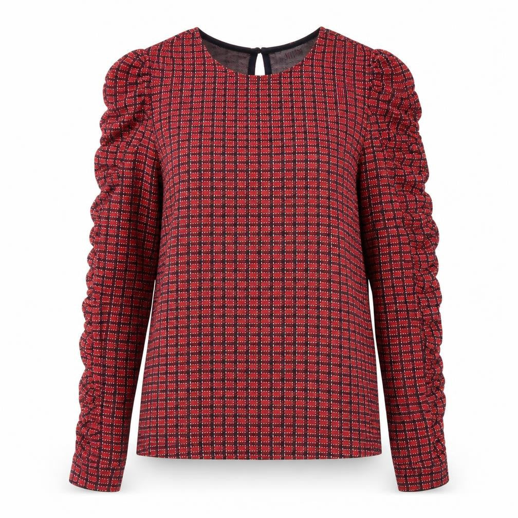 Savida Womens Red Check Ruffle Long Sleeve Blouse Size 8