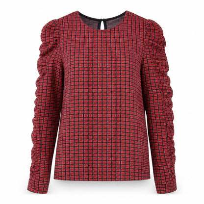 Savida Womens Red Check Ruffle Long Sleeve Blouse Size 8
