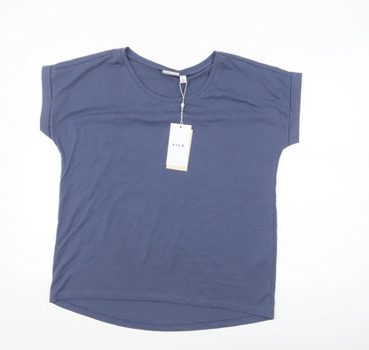 Vila Women's Blue Basic Crew Neck Short Sleeve T-Shirt Size 14