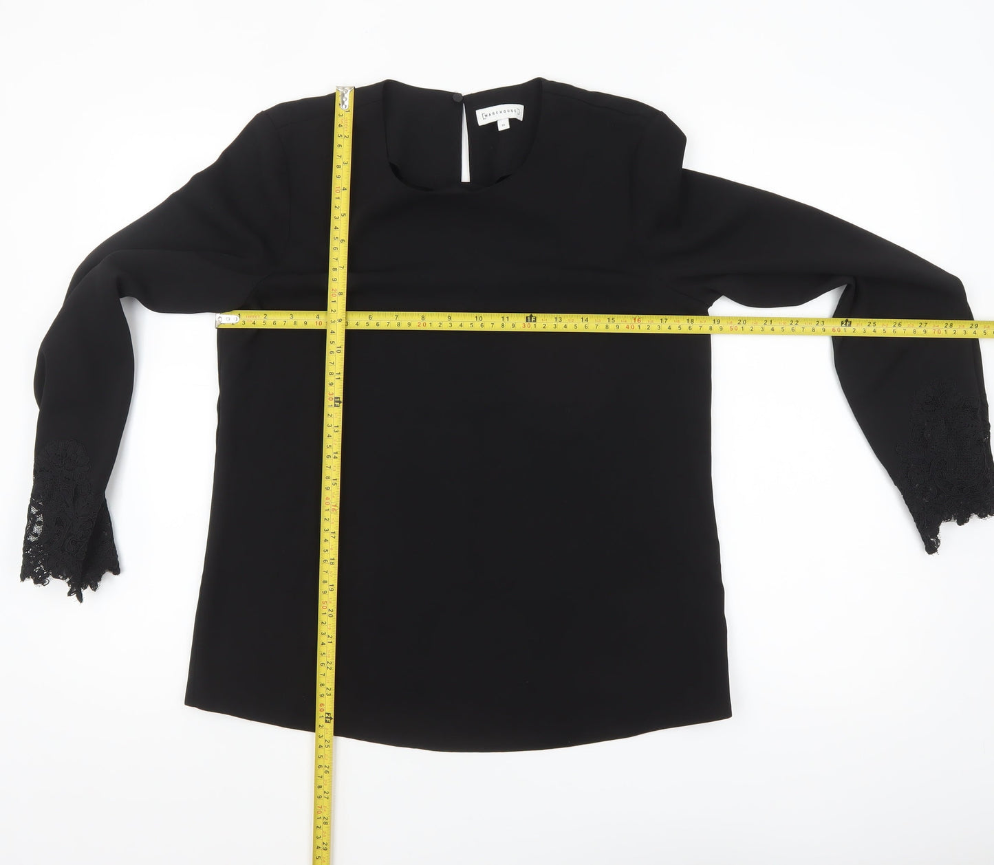 Warehouse Women Black Long Sleeve Lace Cuff Blouse UK 10