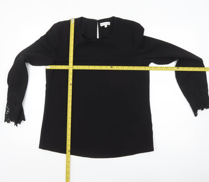Warehouse Women Black Long Sleeve Lace Cuff Blouse UK 10