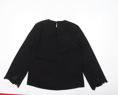 Warehouse Women Black Long Sleeve Lace Cuff Blouse UK 10