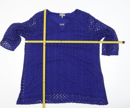 JM Collection Women's Blue Lace 3/4 Sleeve Tunic Blouse Size 22
