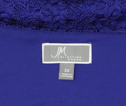 JM Collection Women's Blue Lace 3/4 Sleeve Tunic Blouse Size 22