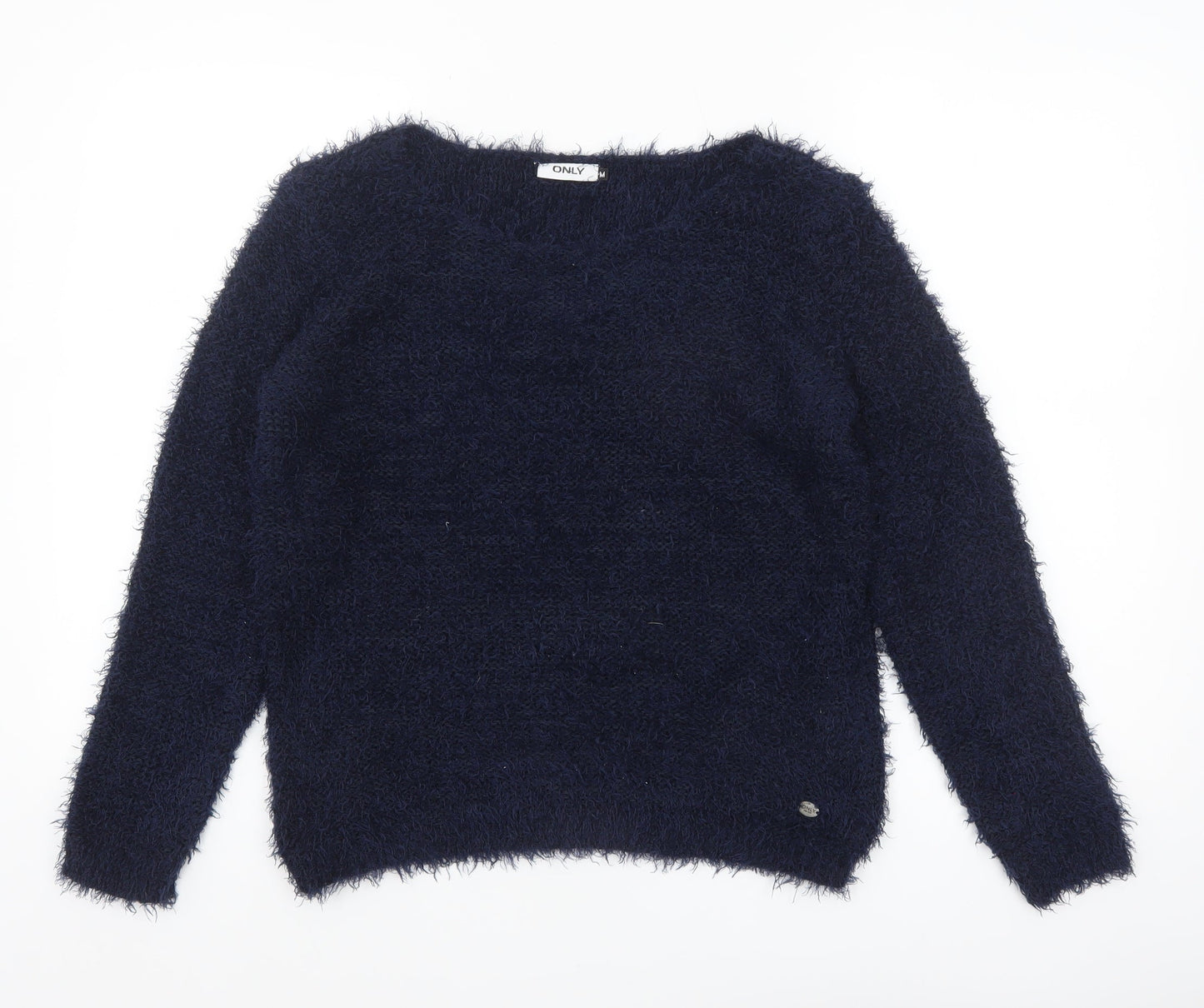 ONLY Women's Navy Blue Fluffy Pullover Jumper M Relaxed Fit