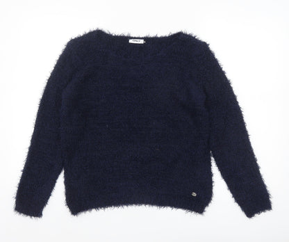 ONLY Women's Navy Blue Fluffy Pullover Jumper M Relaxed Fit