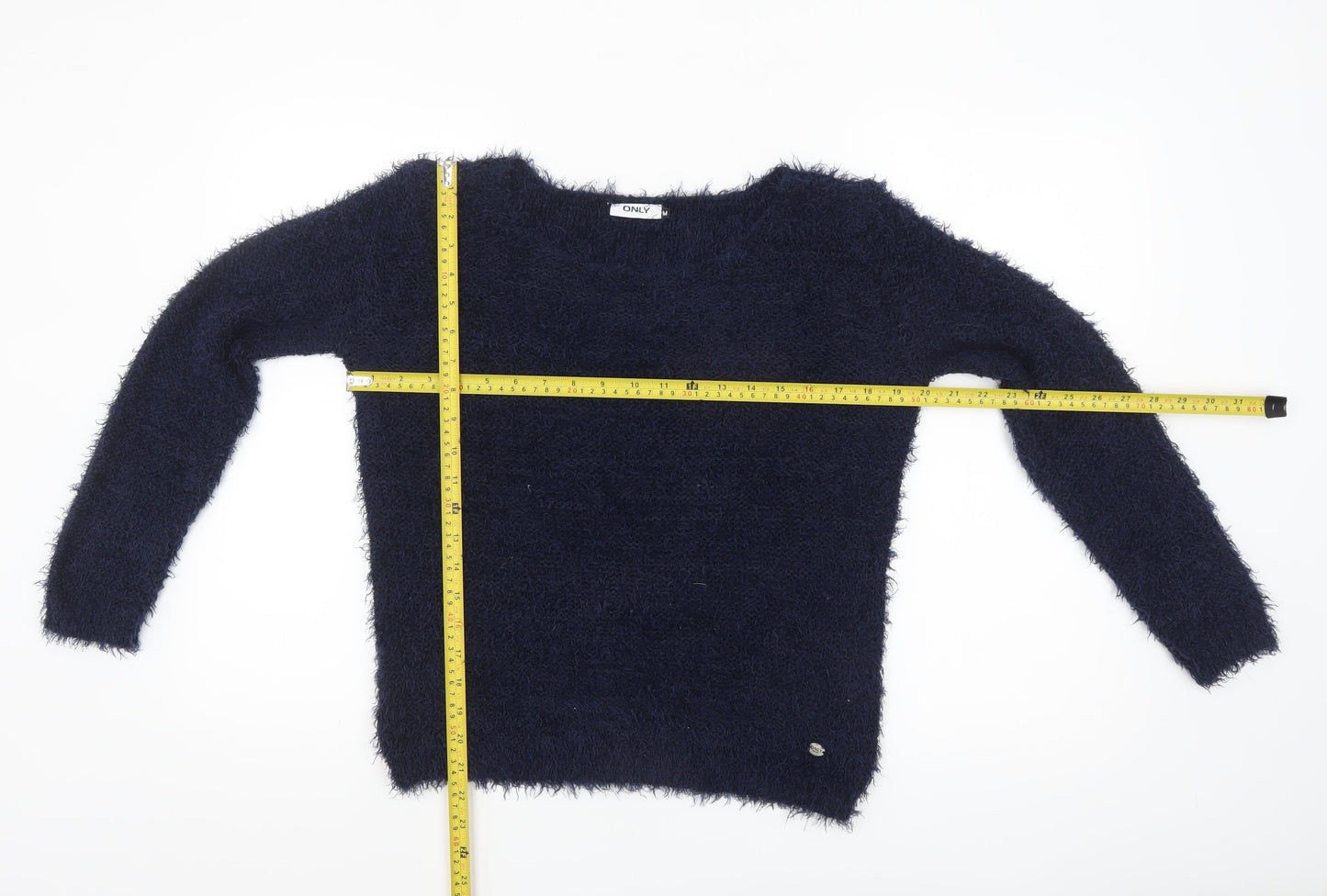 ONLY Women's Navy Blue Fluffy Pullover Jumper M Relaxed Fit