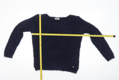 ONLY Women's Navy Blue Fluffy Pullover Jumper M Relaxed Fit