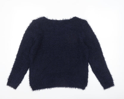 ONLY Women's Navy Blue Fluffy Pullover Jumper M Relaxed Fit