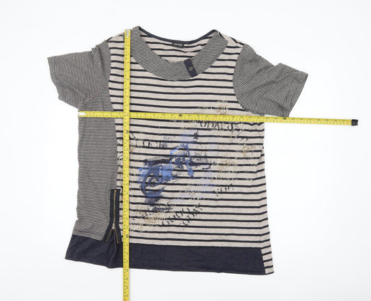 Gerry Weber Women Blue Striped Motorcycle Print T-Shirt Size 18