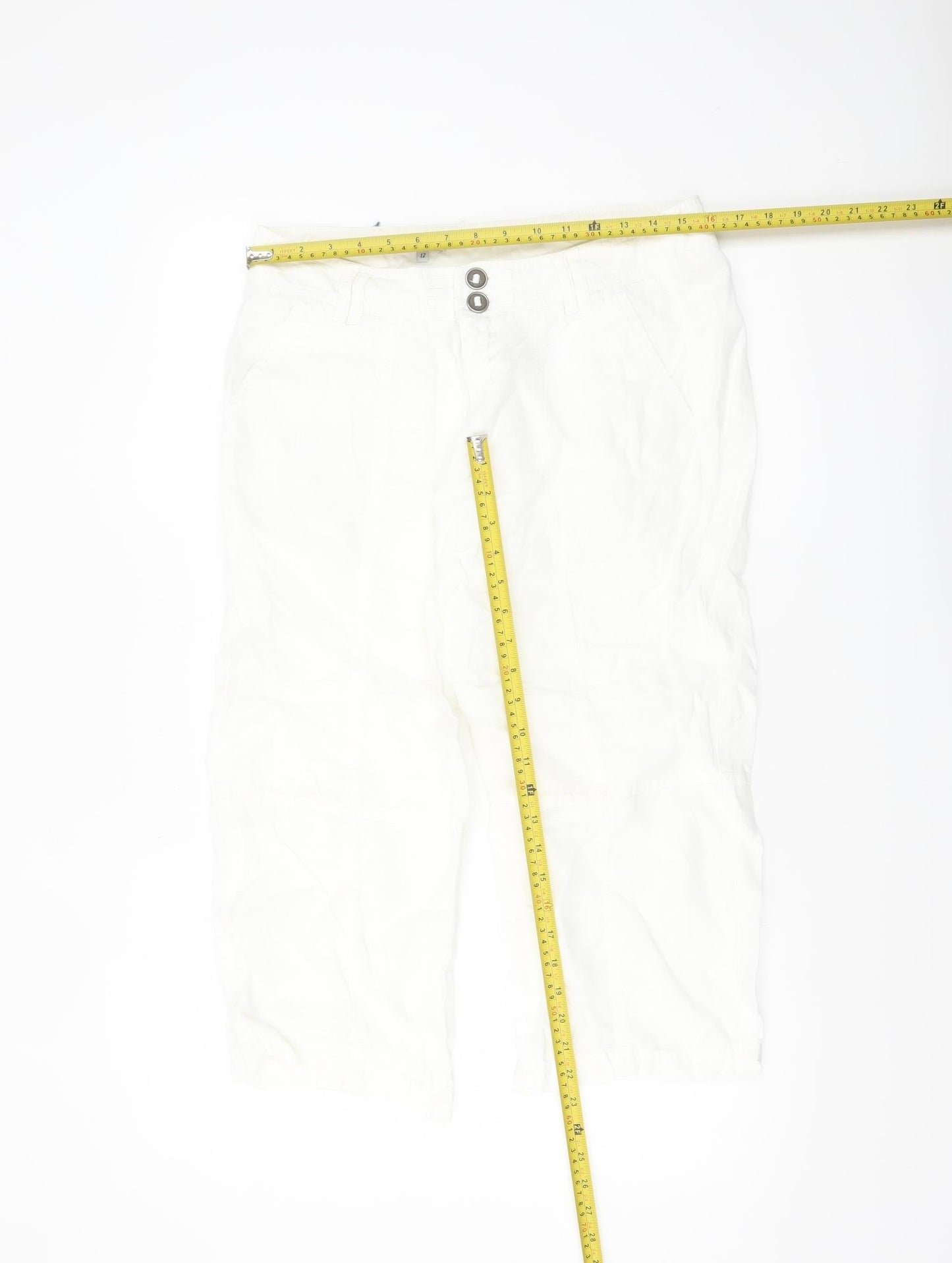 Twist Women White Linen Cropped Trousers Size 12 Casual Summer