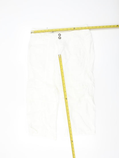 Twist Women White Linen Cropped Trousers Size 12 Casual Summer