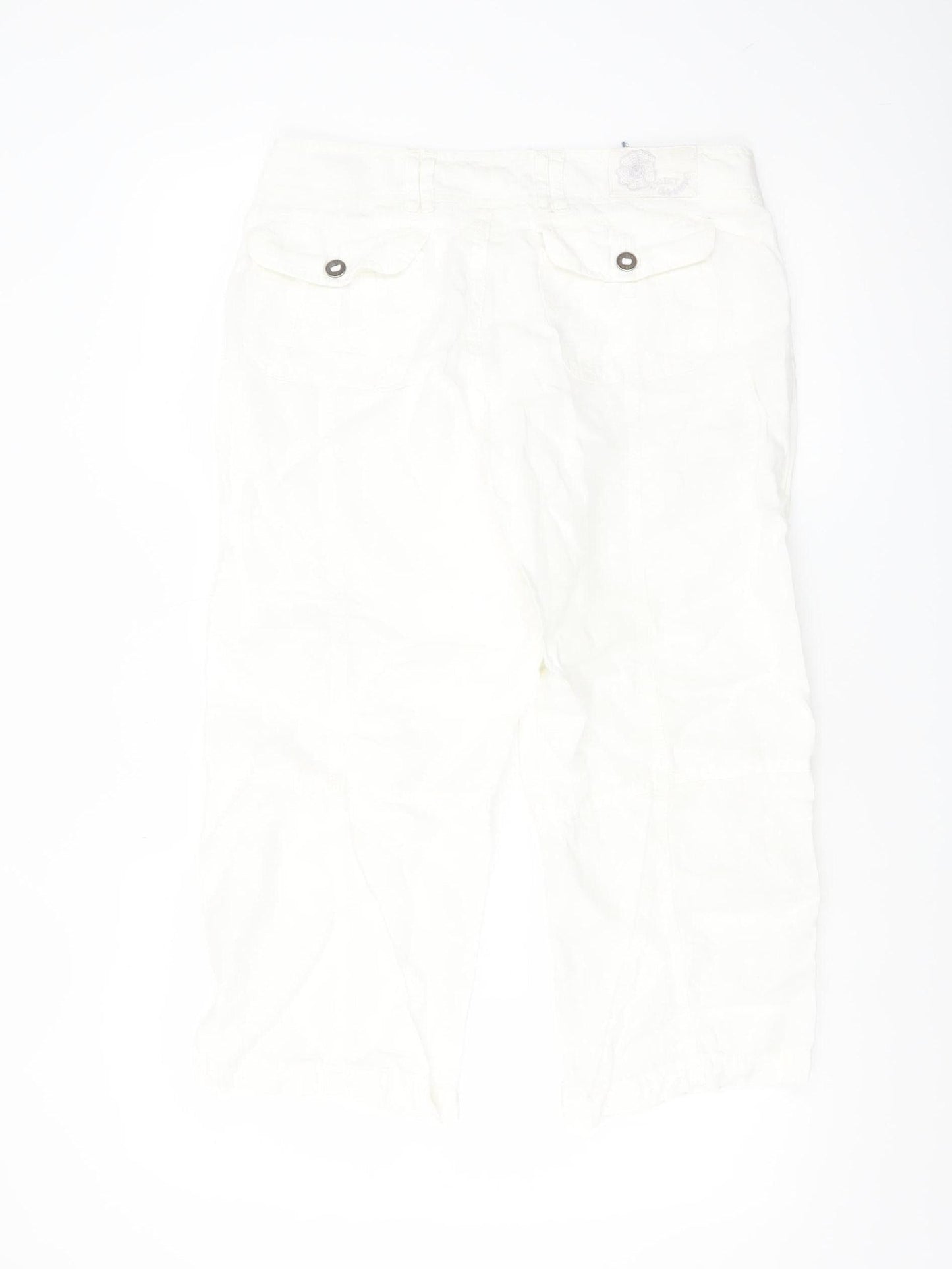 Twist Women White Linen Cropped Trousers Size 12 Casual Summer