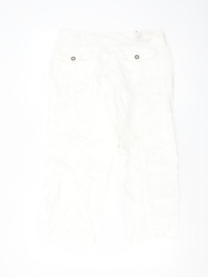Twist Women White Linen Cropped Trousers Size 12 Casual Summer