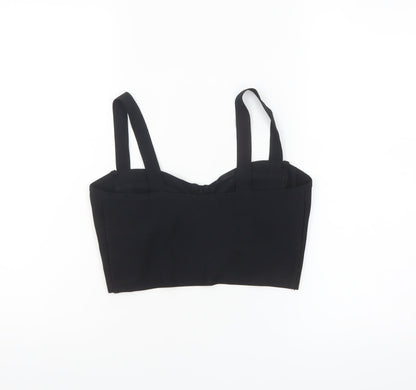 Bershka Women's Black Cropped Tank Top with Beaded Detail Size 12