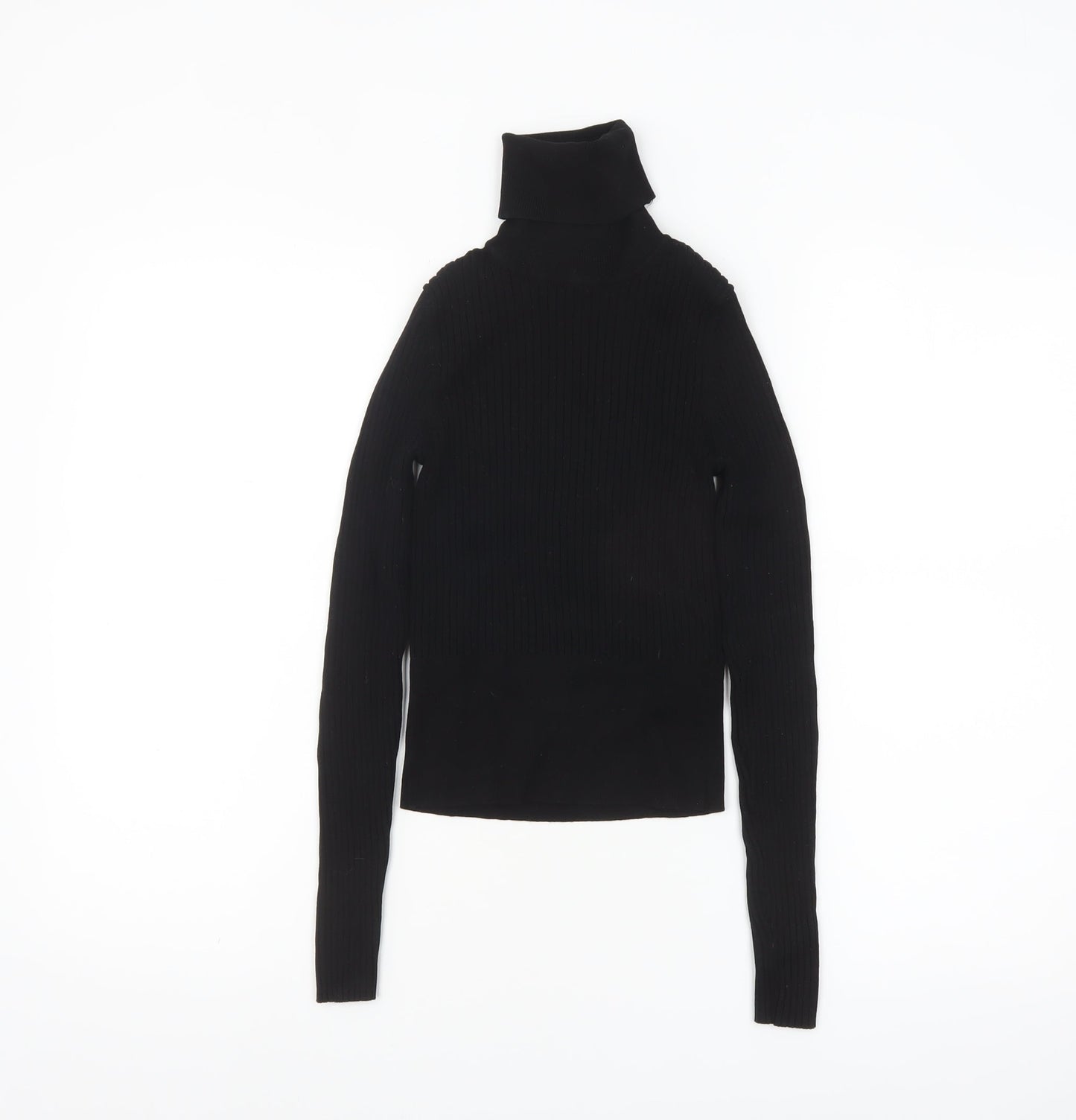 ZARA Women’s Black Roll Neck Slim Fit Ribbed Knit Jumper Size S