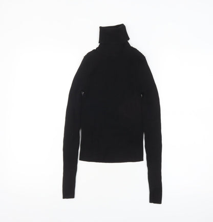 ZARA Women’s Black Roll Neck Slim Fit Ribbed Knit Jumper Size S