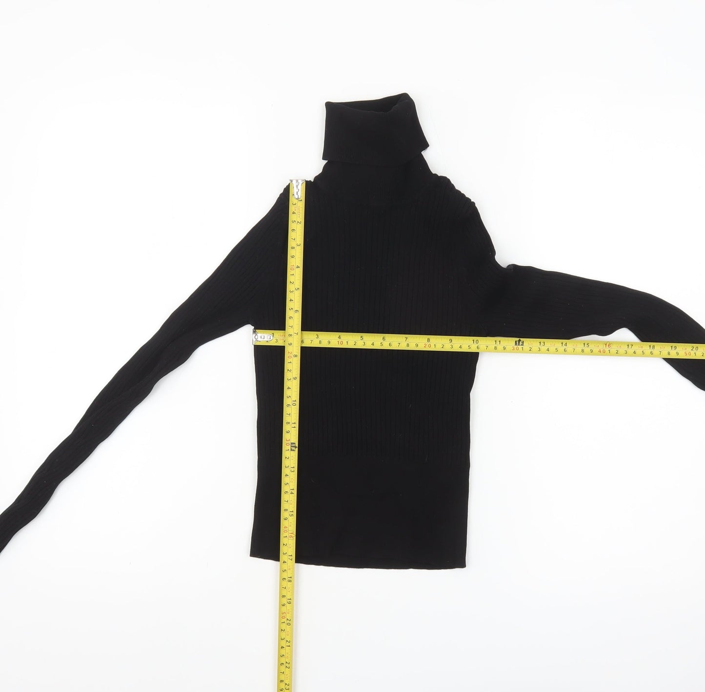 ZARA Women’s Black Roll Neck Slim Fit Ribbed Knit Jumper Size S