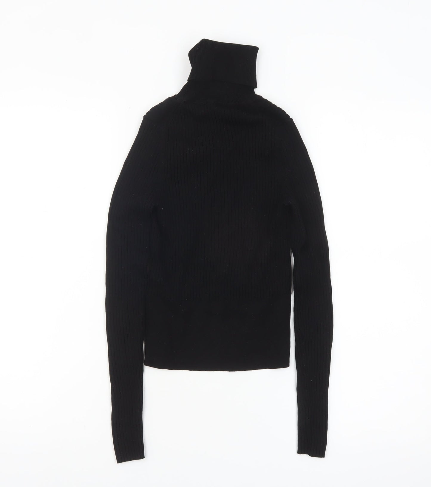 ZARA Women’s Black Roll Neck Slim Fit Ribbed Knit Jumper Size S
