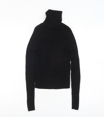 ZARA Women’s Black Roll Neck Slim Fit Ribbed Knit Jumper Size S